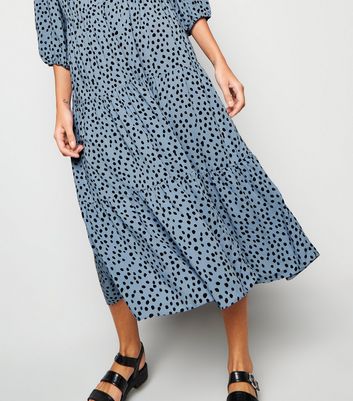 Blue Spot Tiered Smock Midi Dress | New Look